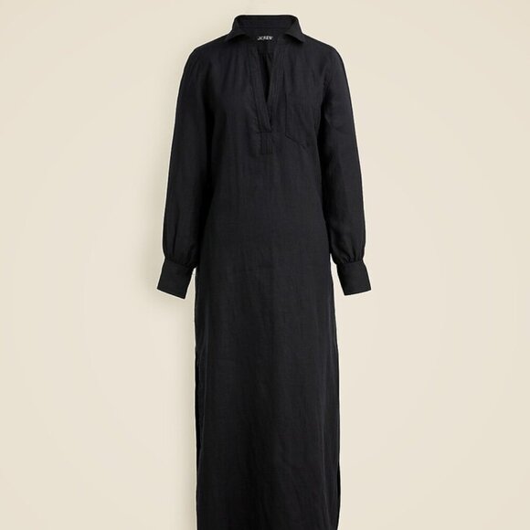 J.Crew Bungalow Maxi Black Linen XS Popover Dress NWT - Picture 1 of 8